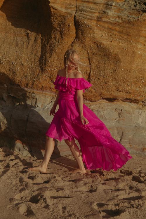 Seniorita Frill Dress - Hot Pink