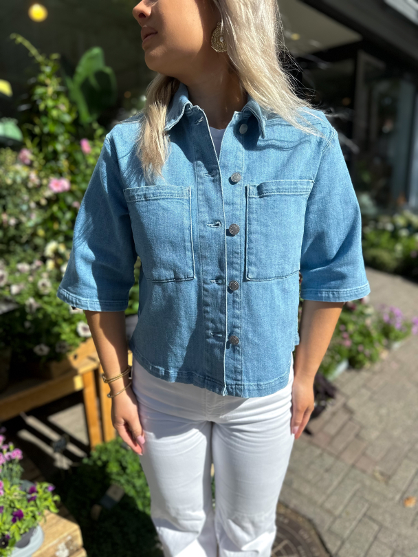 Anya 2/4 Short Denim Shirt - Light Blue Denim  - Image 1
