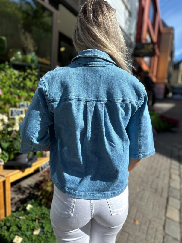 Anya 2/4 Short Denim Shirt - Light Blue Denim  - Image 2