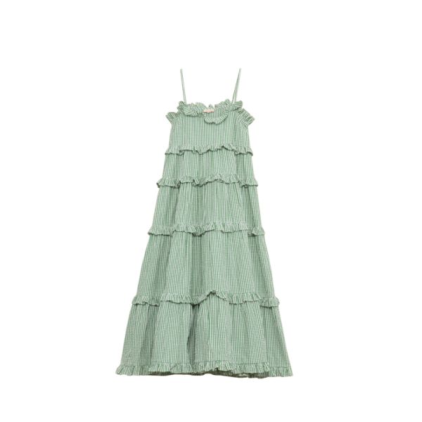 Seersucker Strap Dress - Green Checks 