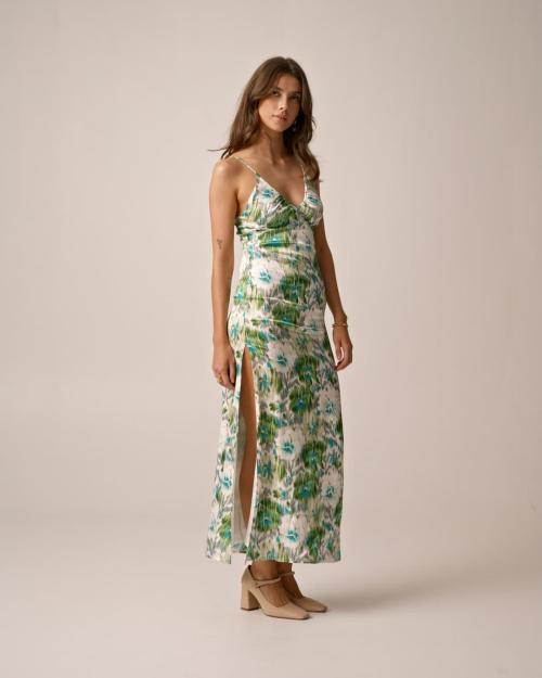 Tailored Satin Strap Dress - Green Bliss