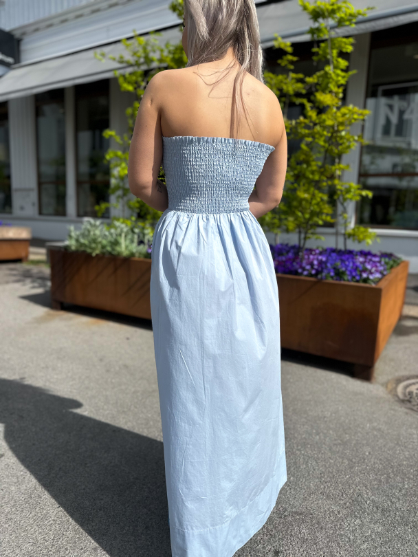 Poplin Bandeau Dress - Light Blue - Image 2