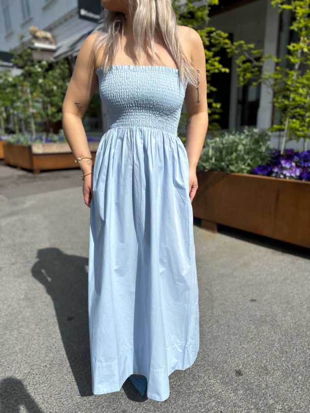 Poplin Bandeau Dress - Light Blue - Image 1