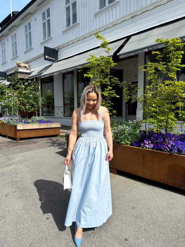 Poplin Bandeau Dress - Light Blue - Image 3