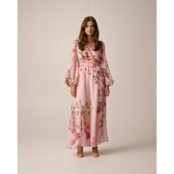Viscose V-Neck Dress - Cherry Blossom