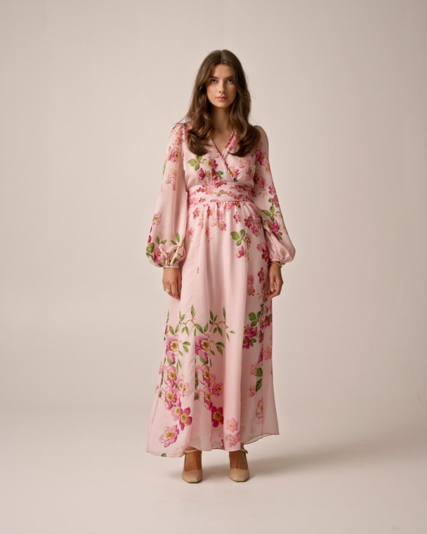 Viscose V-Neck Dress - Cherry Blossom