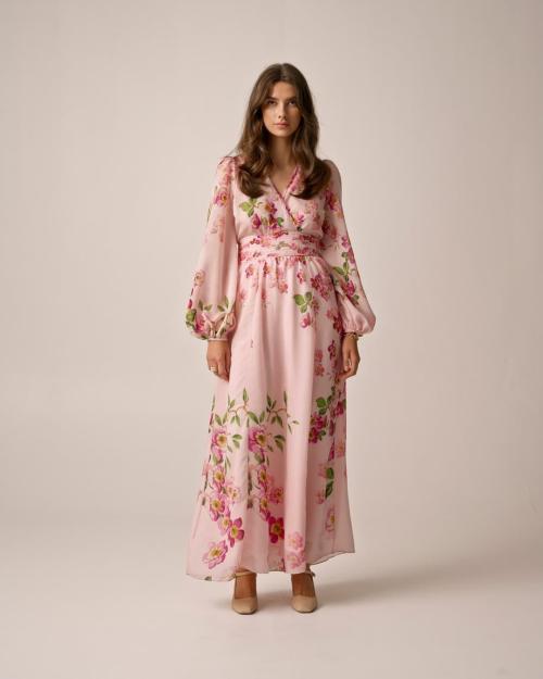 Viscose V-Neck Dress - Cherry Blossom