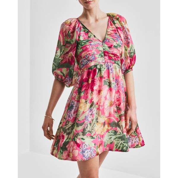 Cupro Mini Dress - Pink Blossoms