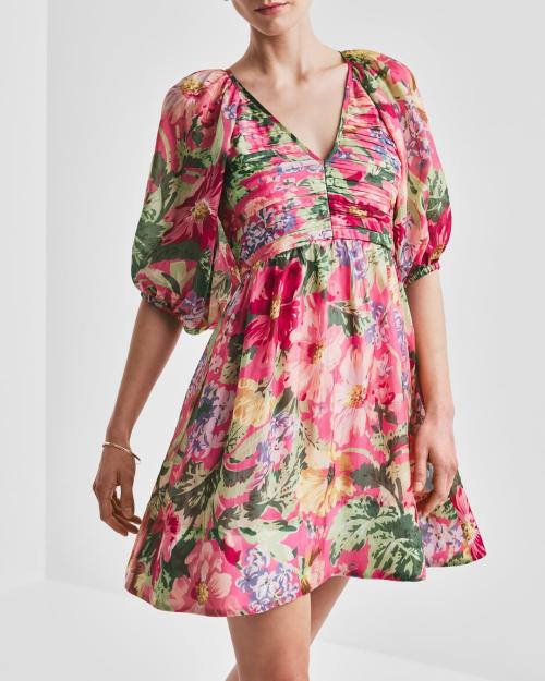Cupro Mini Dress - Pink Blossoms