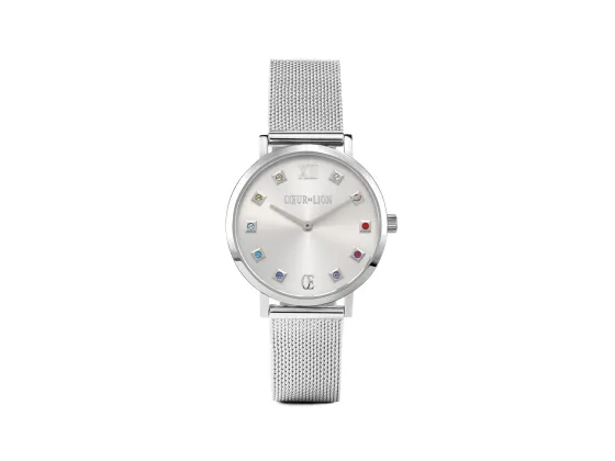 Watch Round Silver Sunray Milanese Stainless Steel