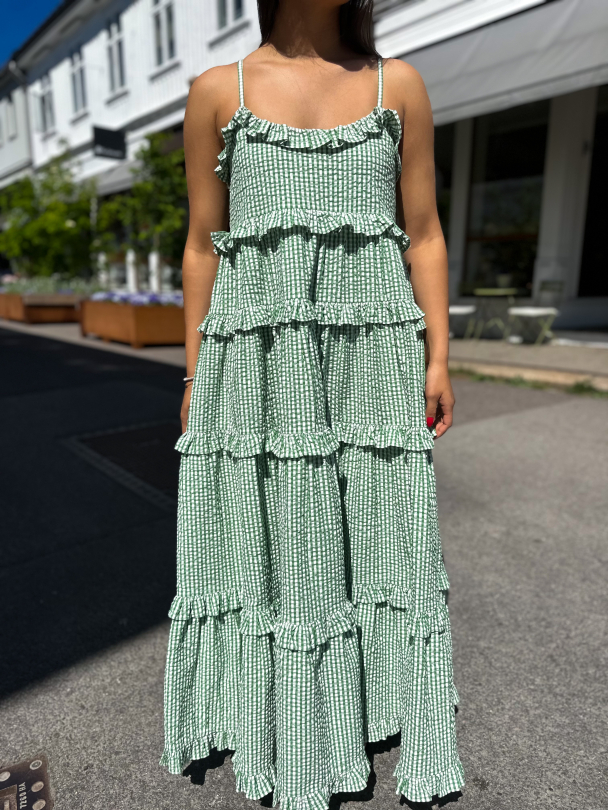 Seersucker Strap Dress - Green Checks  - Image 1