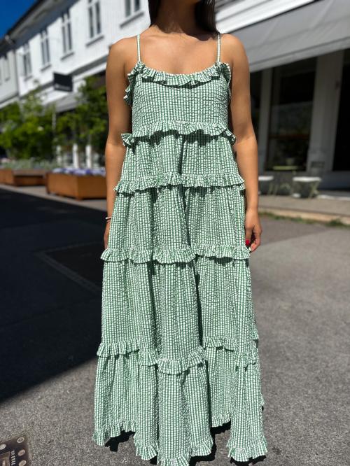 Seersucker Strap Dress - Green Checks 