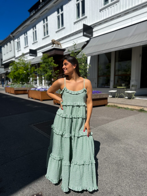 Seersucker Strap Dress - Green Checks  - Image 2