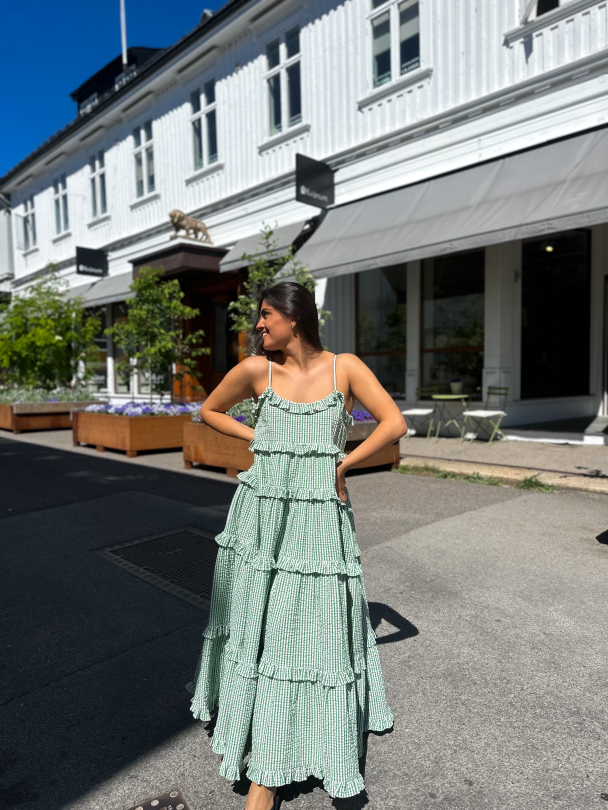 Seersucker Strap Dress - Green Checks  - Image 3