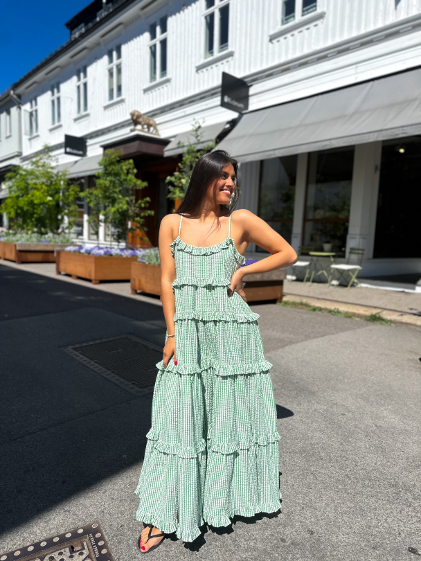 Seersucker Strap Dress - Green Checks  - Image 4
