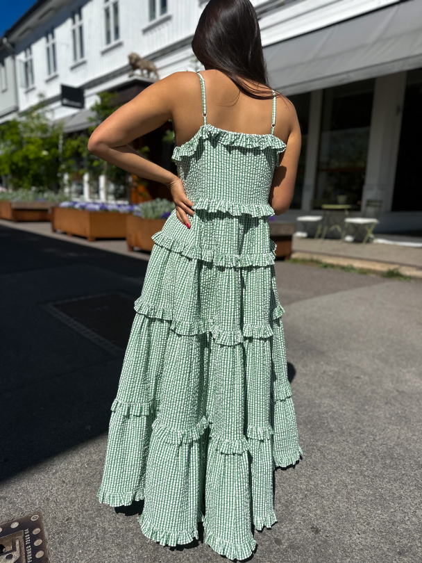 Seersucker Strap Dress - Green Checks  - Image 5