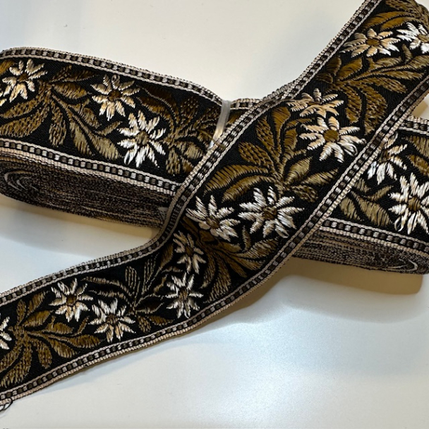 Jacquard bånd, 40 mm, grønn/ beige