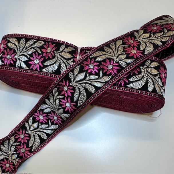 Jacquard bånd, 40 mm, rosa / sølv