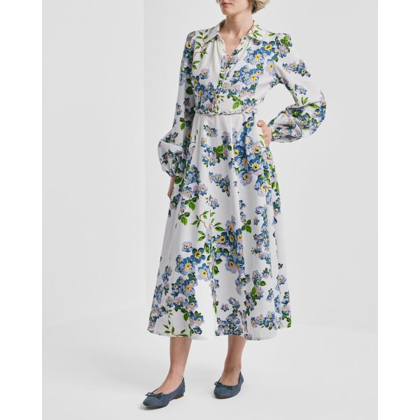 Linen Shirt Dress - Blue Cherry Blossom