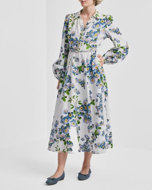 Linen Shirt Dress - Blue Cherry Blossom