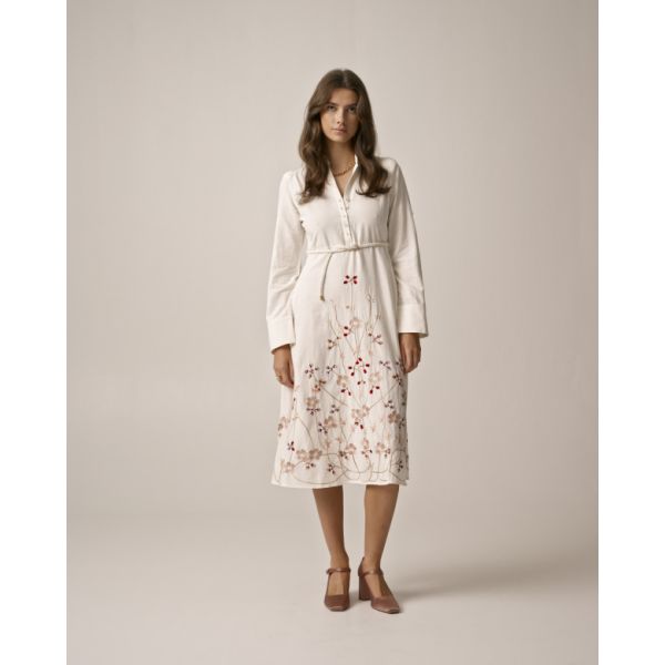 Linen Collared Dress - White 
