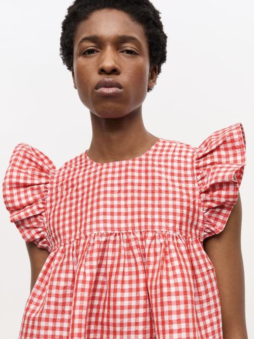 Crinkled Taffeta Check Frill Mini Dress