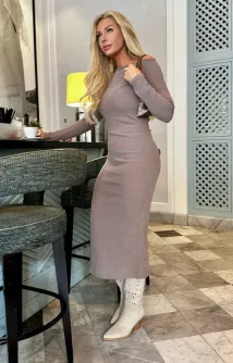 Zoe Strikkekjole Taupe