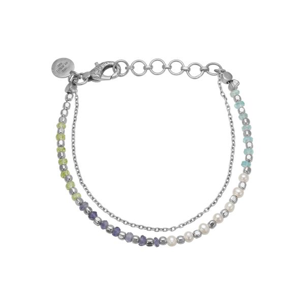 Armbånd Sølv Blue Green Mix Perle