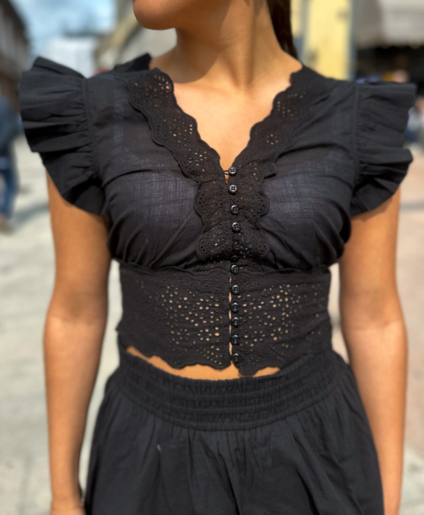 Cotton Slub Top - Black - Image 1