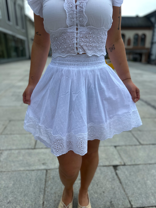 Cotton Slub Mini Skirt - White  - Image 1