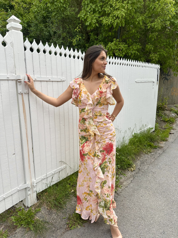 Georgette Ruching Dress - Blush Flowers - Image 1