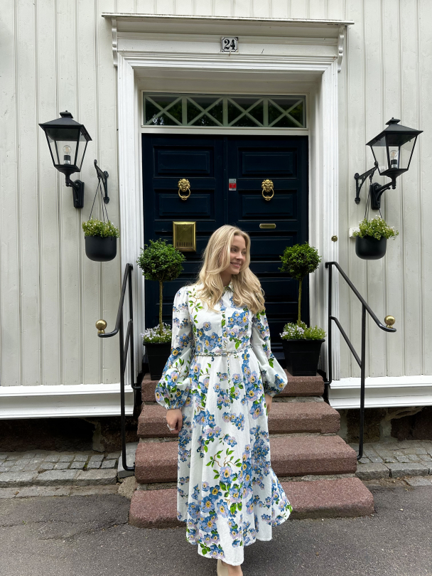 Linen Shirt Dress - Blue Cherry Blossom - Image 2