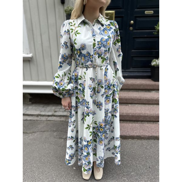 Linen Shirt Dress - Blue Cherry Blossom