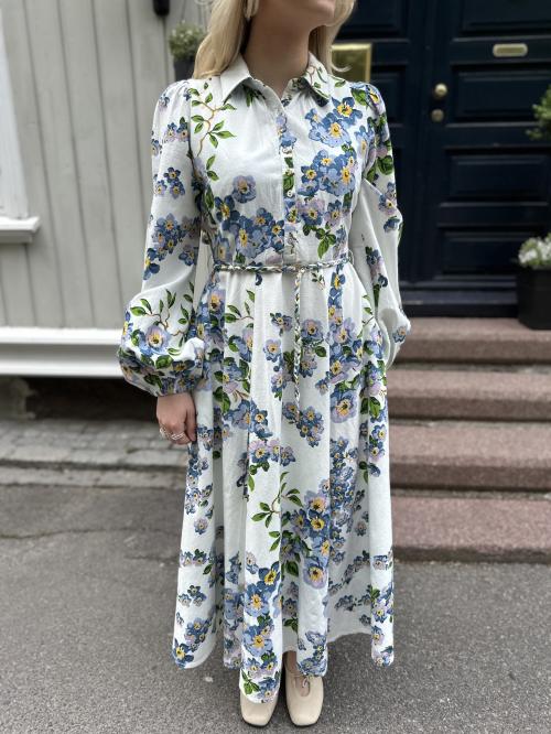 Linen Shirt Dress - Blue Cherry Blossom