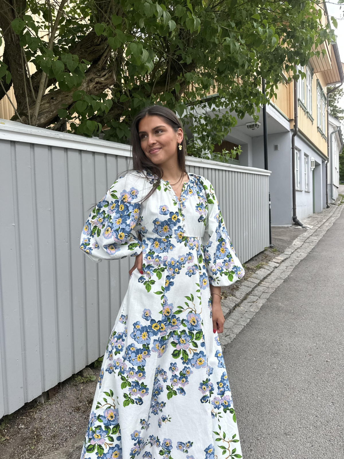 blue dress and fascinator Blue Cherry Blossom Dress