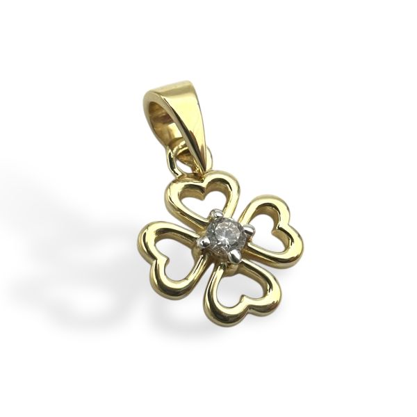 Gull kløver anheng m. cubic zirkonia