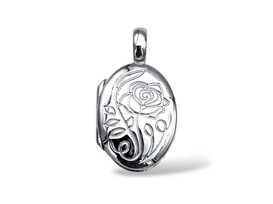 Amulett med rose, rhodinert