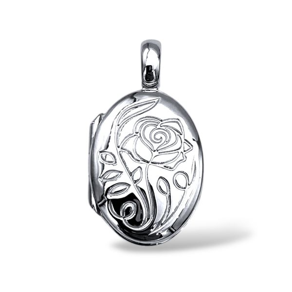 Amulett med rose, rhodinert
