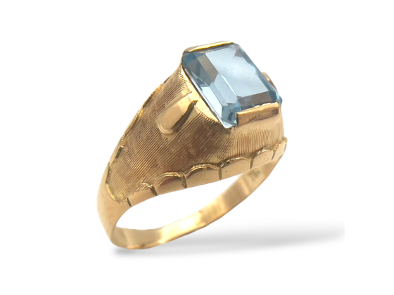 Klosterfoss Vintage - Gult gull ring m. blå stein 750
