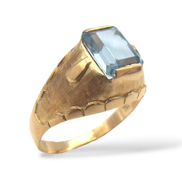 Klosterfoss Vintage - Gult gull ring m. blå stein 750