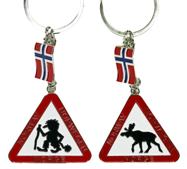 Nøkkelring, elgskilt og flagg, tosidig 