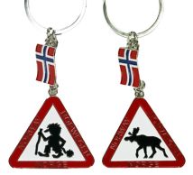 Nøkkelring, elgskilt og flagg, tosidig 