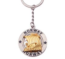 Nøkkelring, m. spinner, gull/sølv, Vikingskip 