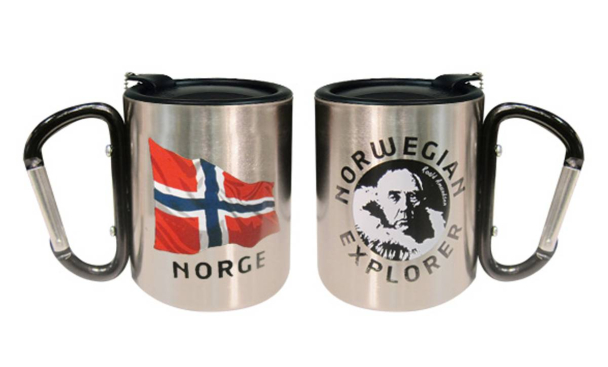 Termokopp med lokk, flagg og Amundsen, sort karabinkrok 