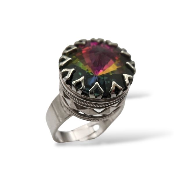 Klosterfoss Vintage - Sølv ring m. fargerik stein 830