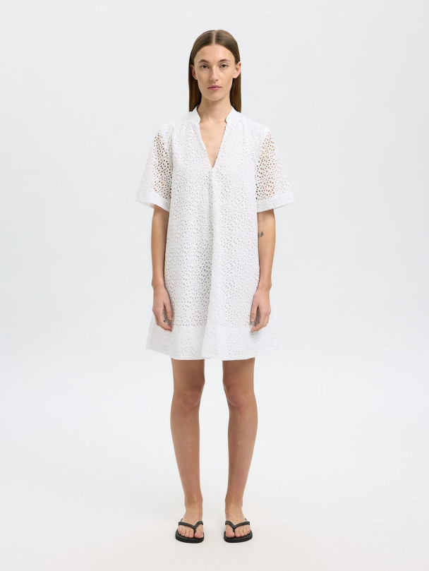 Laerke Short Broderi Dress - Bright White  - Image 2