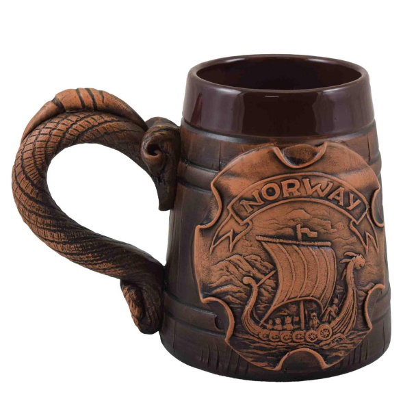 Krus 0,7L, håndlaget keramikk, Vikingskip