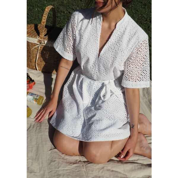 Laerke Short Broderi Dress - Bright White 