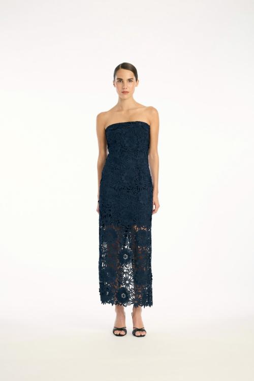 3D Lace Midi Dress - Dark Blue