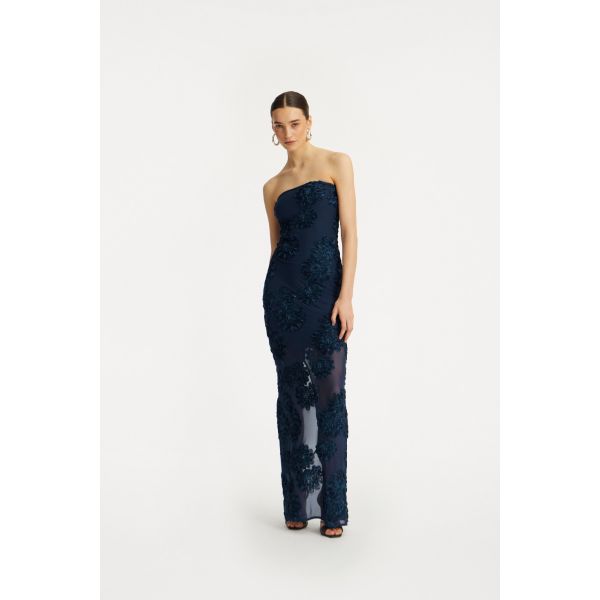 3D Mesh Maxi  Dress - Blue Print 